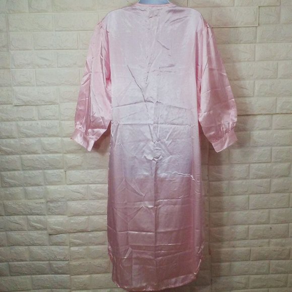NWT NOS Prairie Collar Nightgown -M Buttons Pin-Tucks Puff LSL Shiny Pink Satin - Picture 9 of 11